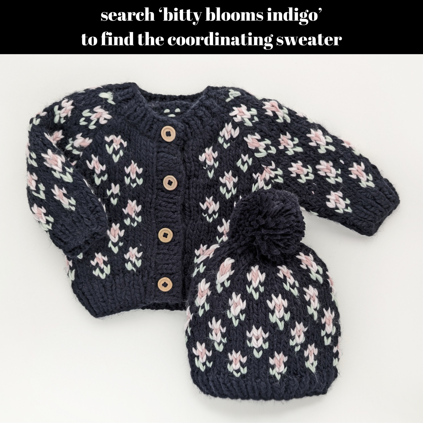 Bitty Blooms Beanie Hat - Indigo