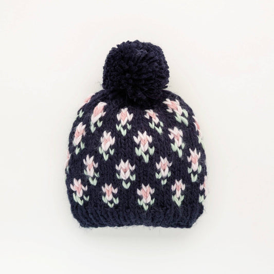 Bitty Blooms Beanie Hat - Indigo