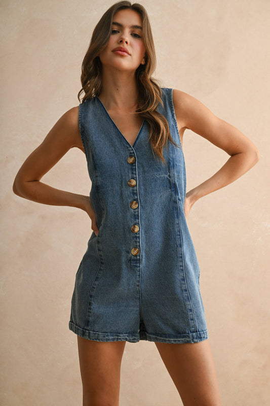 Bernie Button Denim Romper