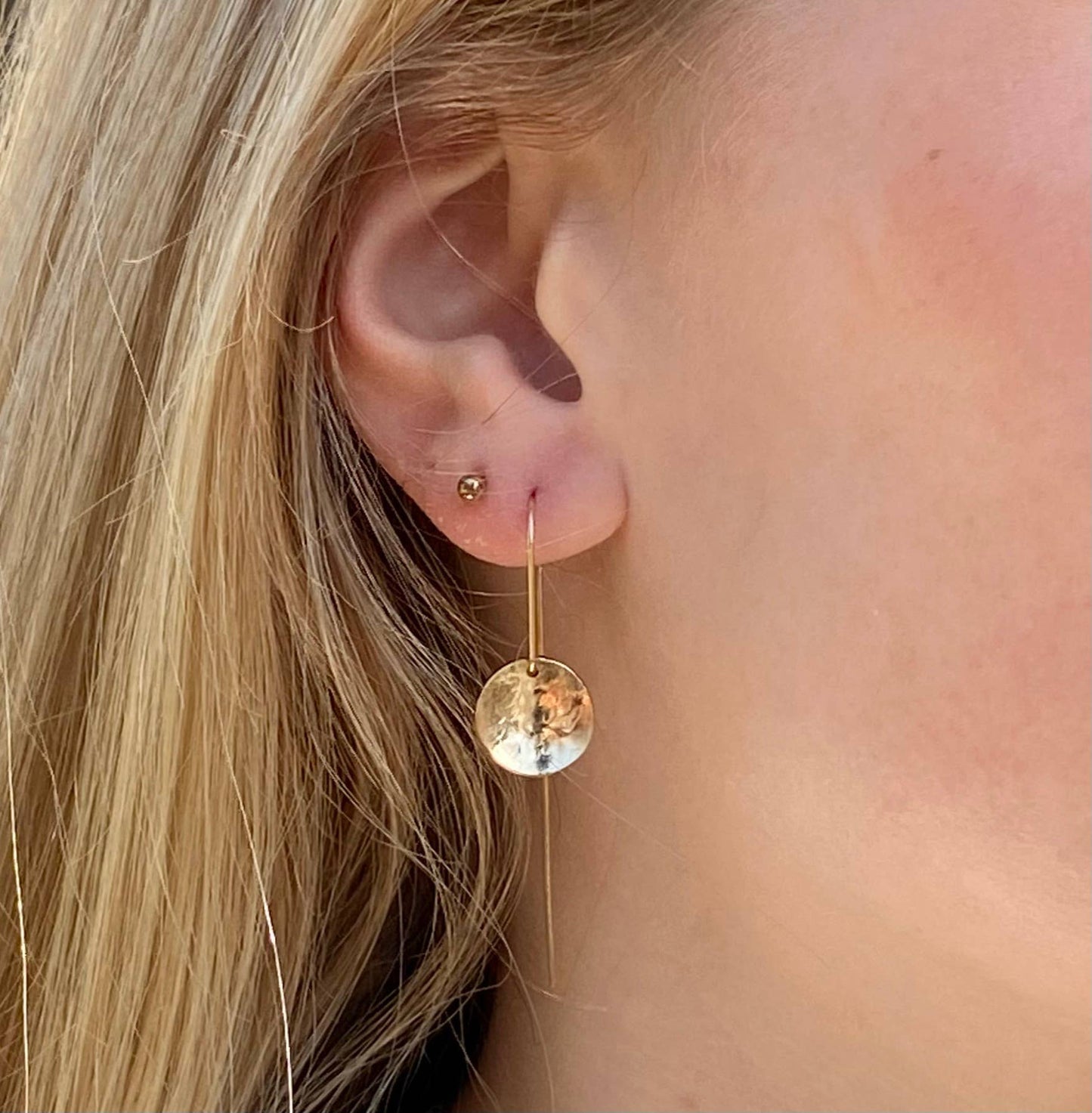 Hammered disk threader earrings-med