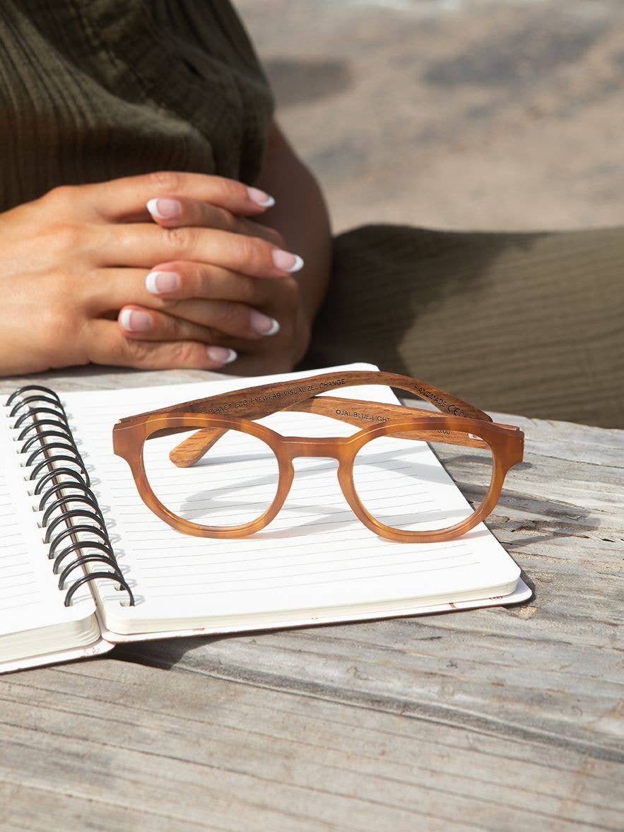 Sunset Blue Light Readers - Matte Brown + Walnut Wood