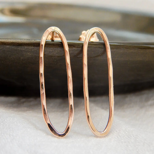 Hammered Oval Stud 14K Gold Filled