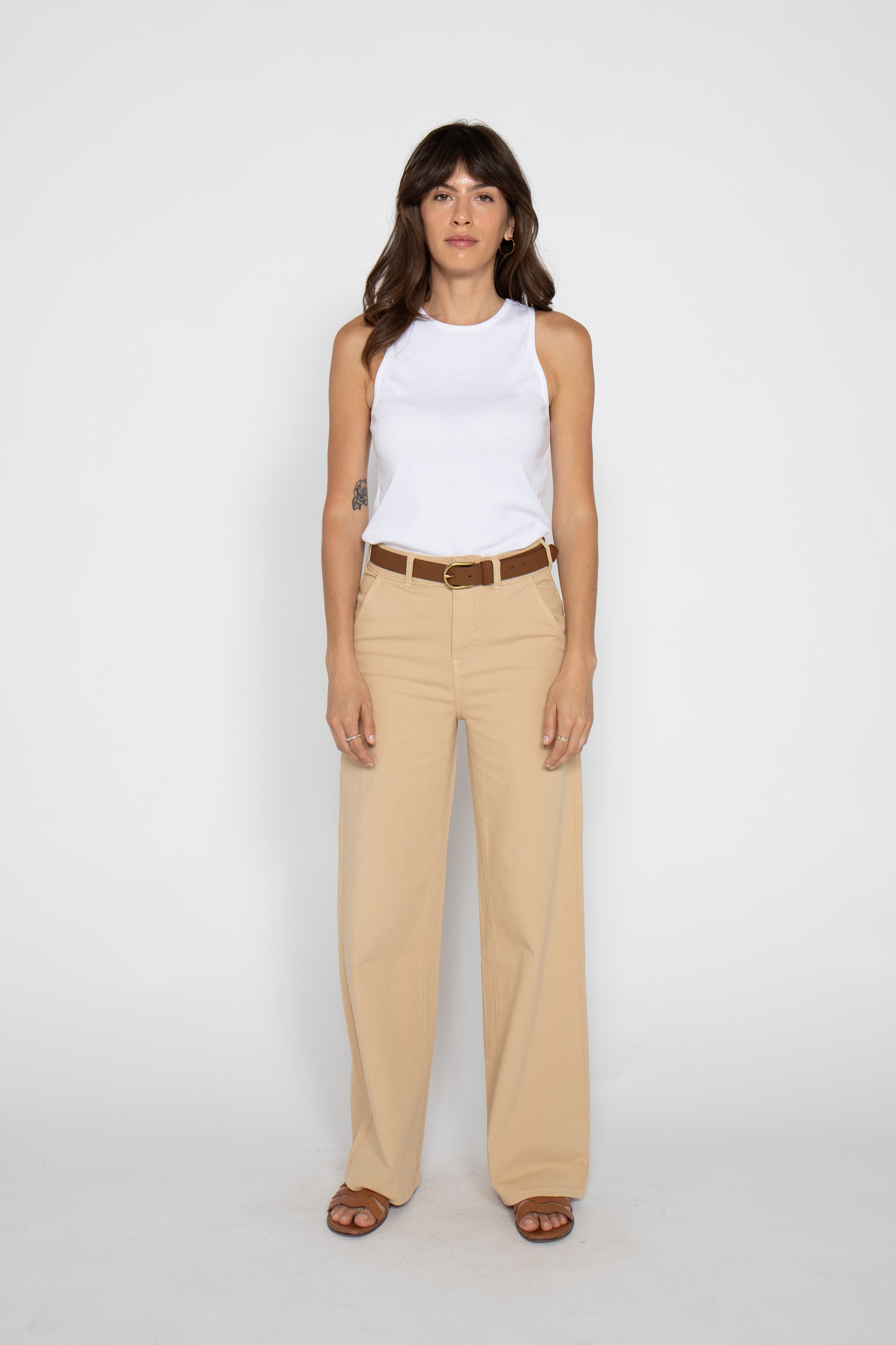 Flora Stretch High Rise Trouser - Almond Buff
