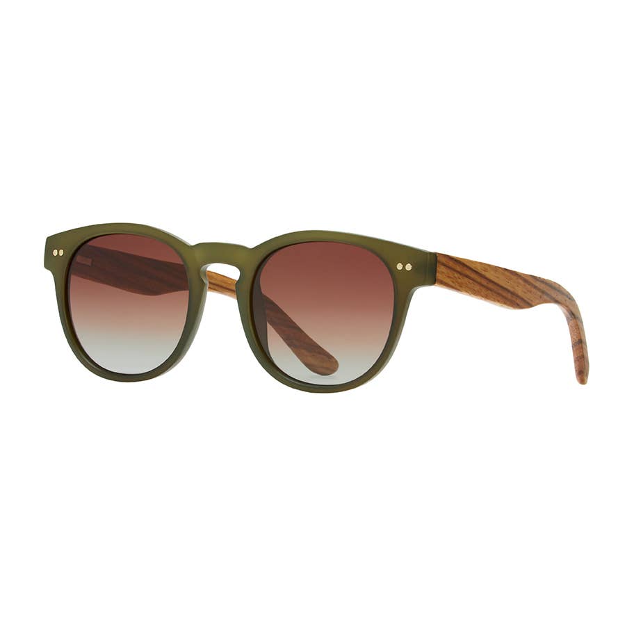 Indie Polarized Sunglasses - Matte Olive/Walnut Wood