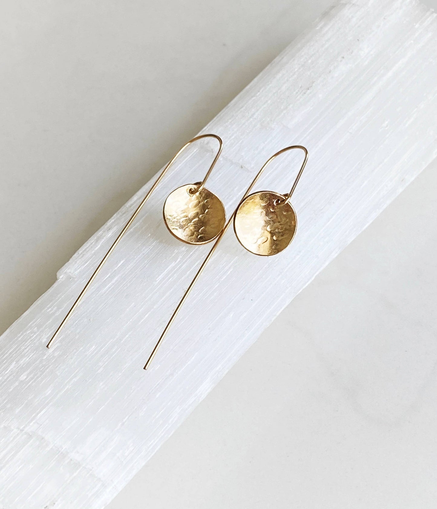 Hammered disk threader earrings-med
