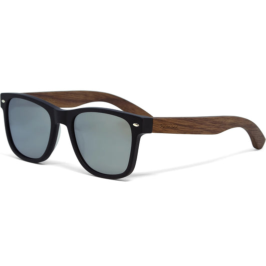 Walnut Wood Sunglasses - Blue Mirrored Polarized Lenses