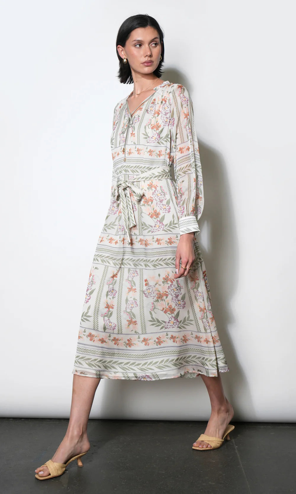 Reese Flowy Scarf Print Midi Dress