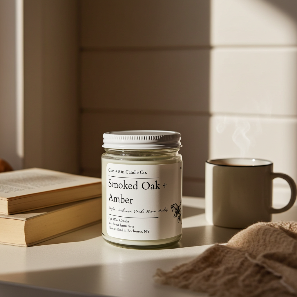 Cleo + Kin Candle Smoked Oak + Amber