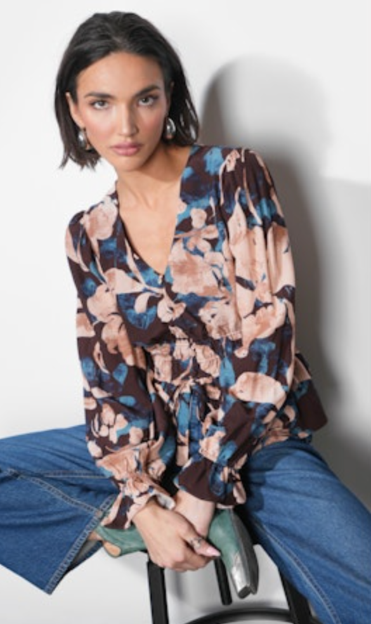 Nicki Printed V Neck Blouse