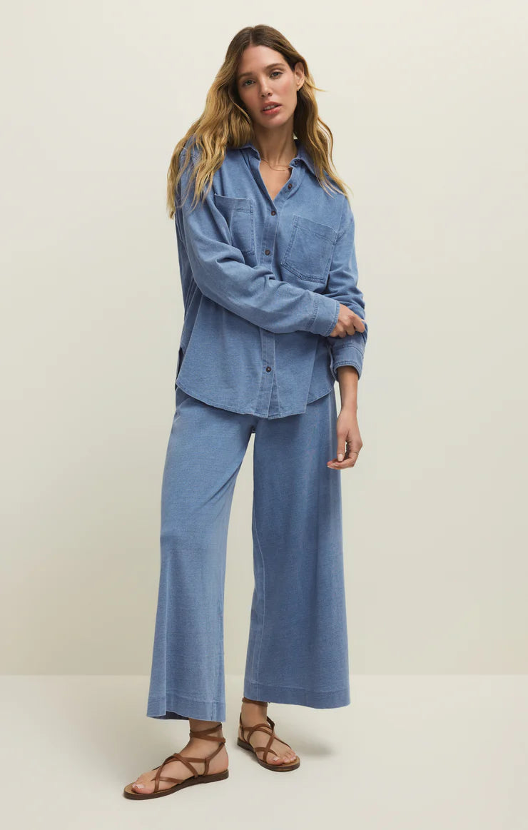 Reese Jersey Denim Button Up