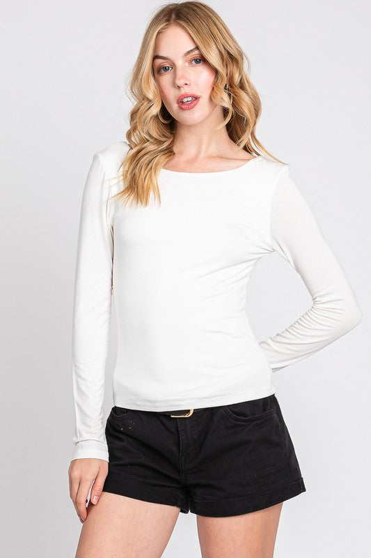 Hannah Boat Neck Long Sleeve Top Black Small