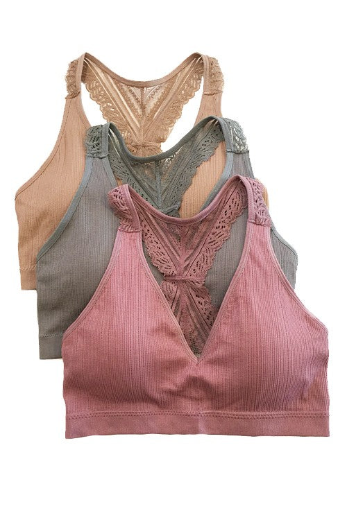 Emily Lace Racerback Bralette Grey Small/Medium