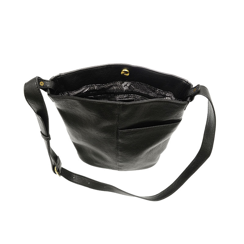Bindi Front Slip Pocket Bucket Crosbody Bag Black