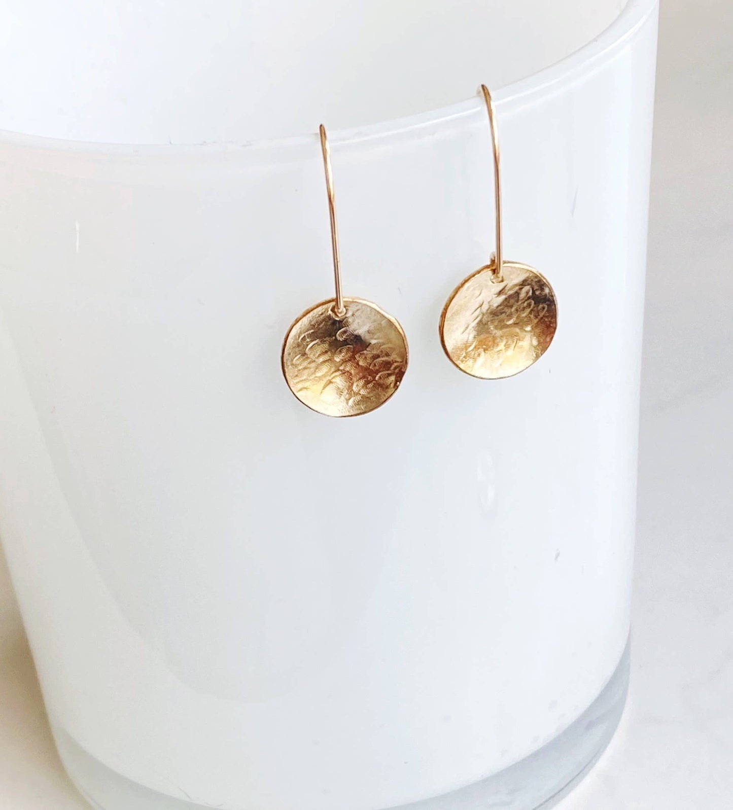 Hammered disk threader earrings-med