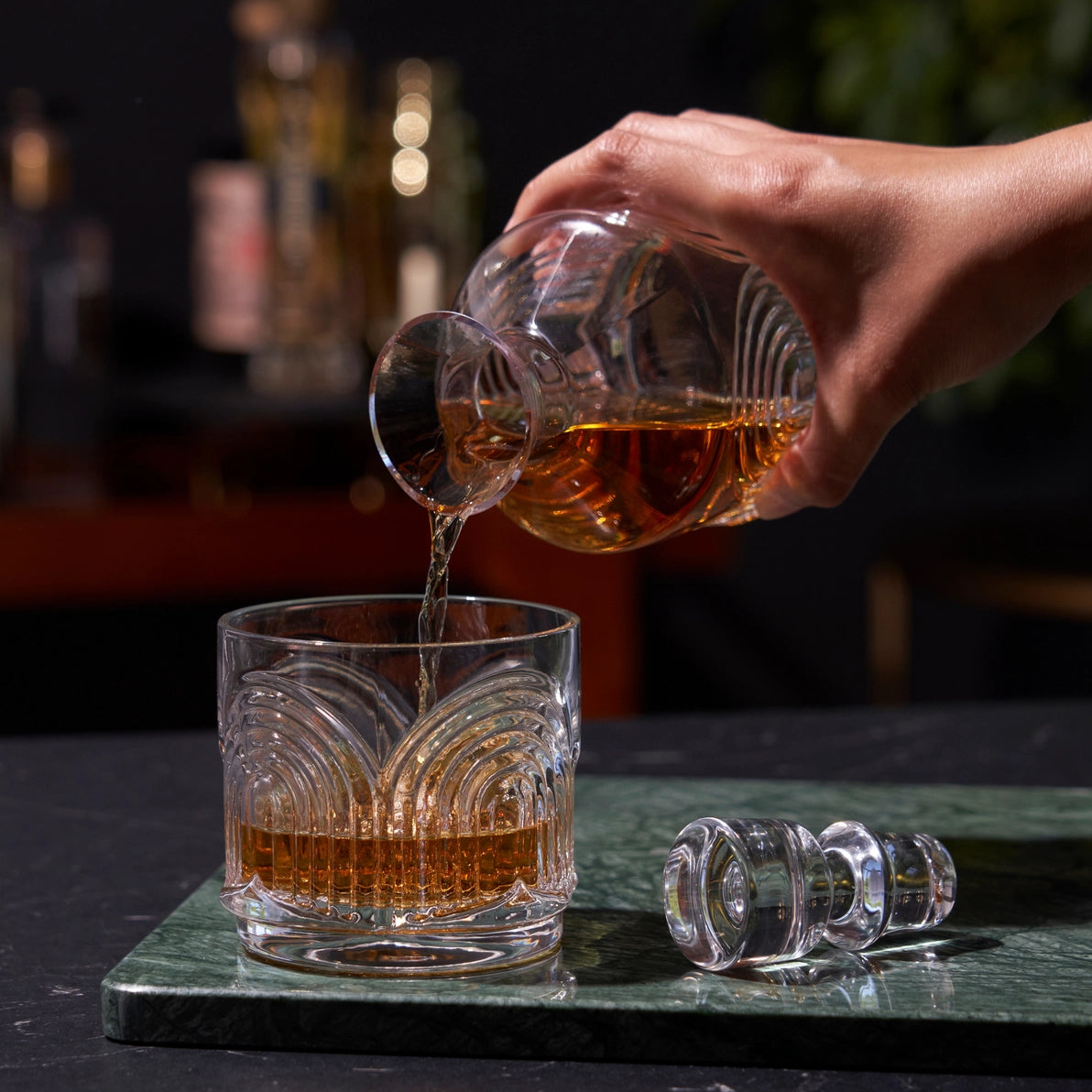 Deco Beau Stacking Decanter + Tumbler Set - Set of 3