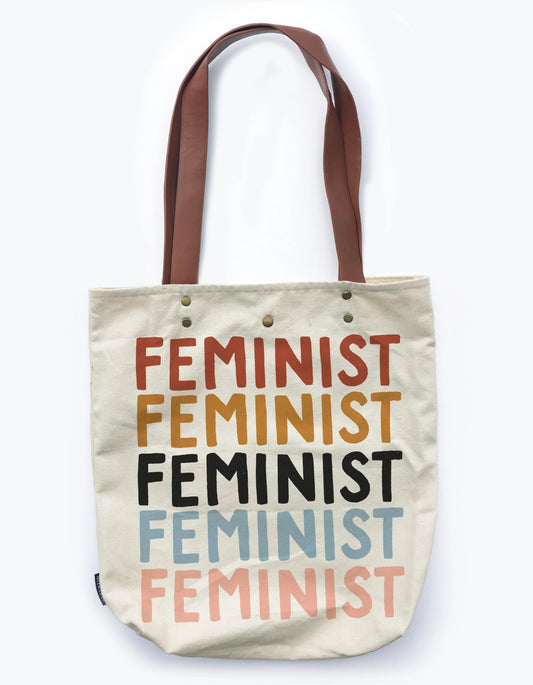Canvas Tote Bag with Vegan Leather Handles -  Feminist