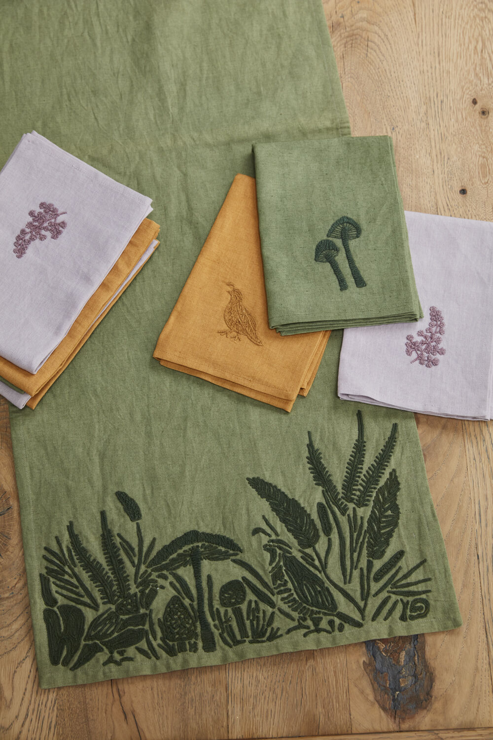 Embroidered Napkins - Set of 4 Green