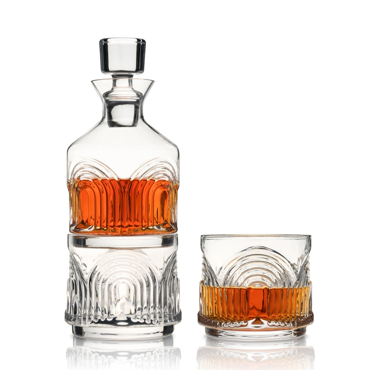 Deco Beau Stacking Decanter + Tumbler Set - Set of 3