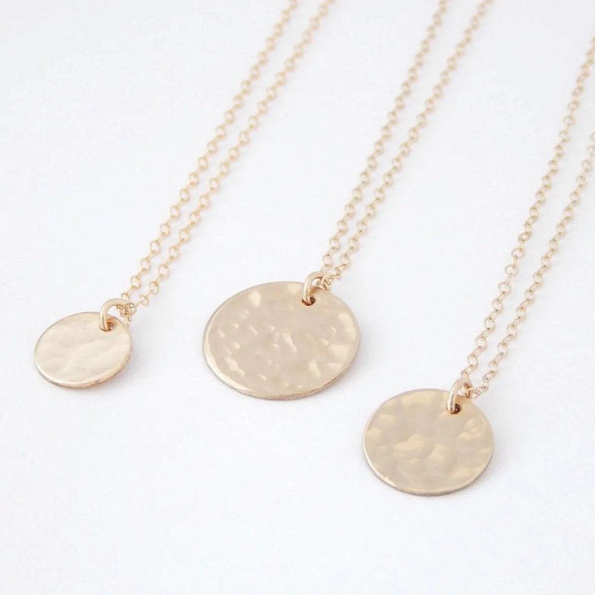 14k Gold Fill Hammered Disc Necklace Small