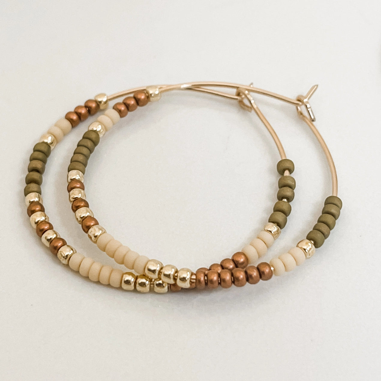 Beaded Hoop Earrings - Sand - Gold