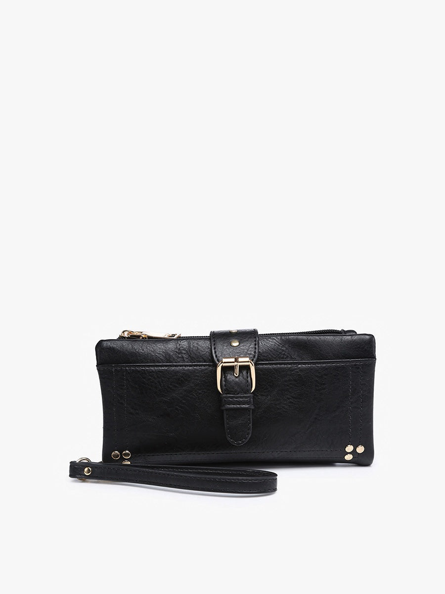 Cadence Buckle Clutch w/ Zip Top - Black