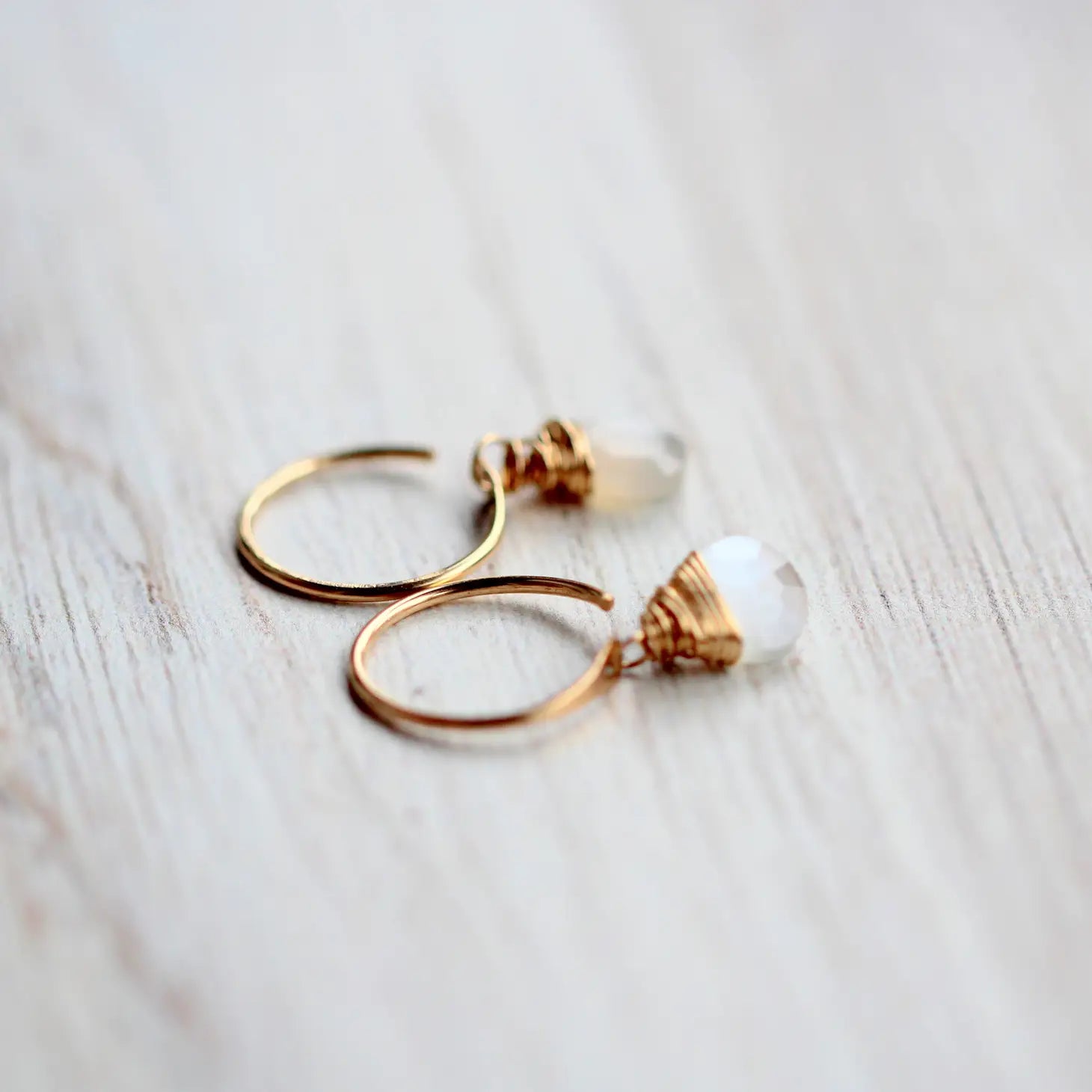 Gemstone Dangle Micro-Hoop Moonstone 14K Gold-Fill