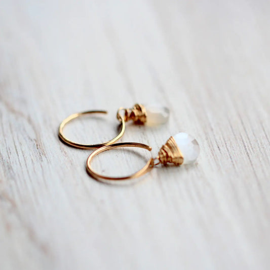 Gemstone Dangle Micro-Hoop Moonstone 14K Gold-Fill