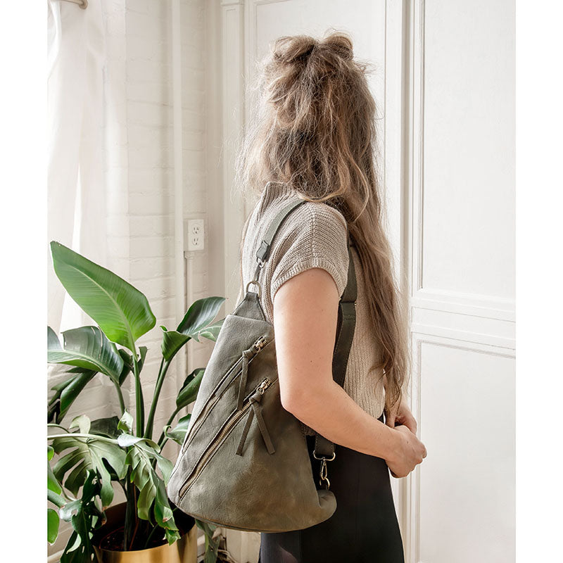 Peyton Double Zip Convertible Backpack Olive