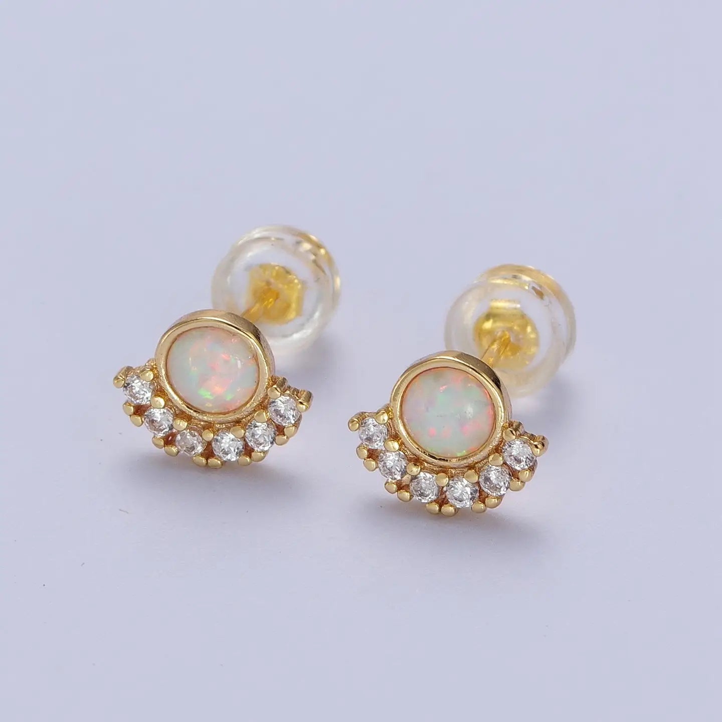 Gold-Filled Round Opal Stud Earrings