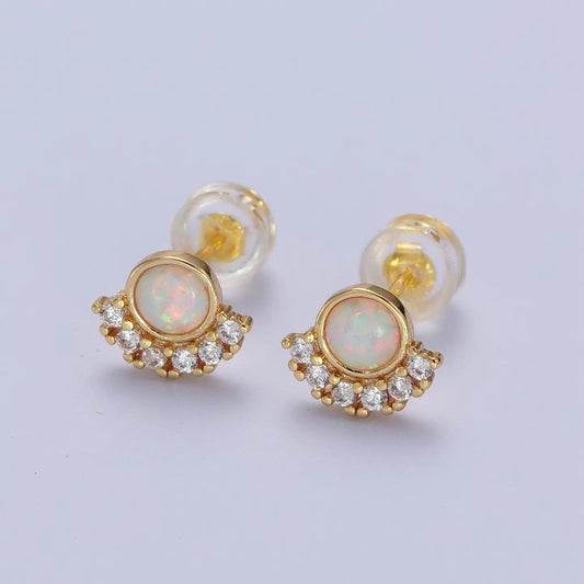 Gold-Filled Round Opal Stud Earrings