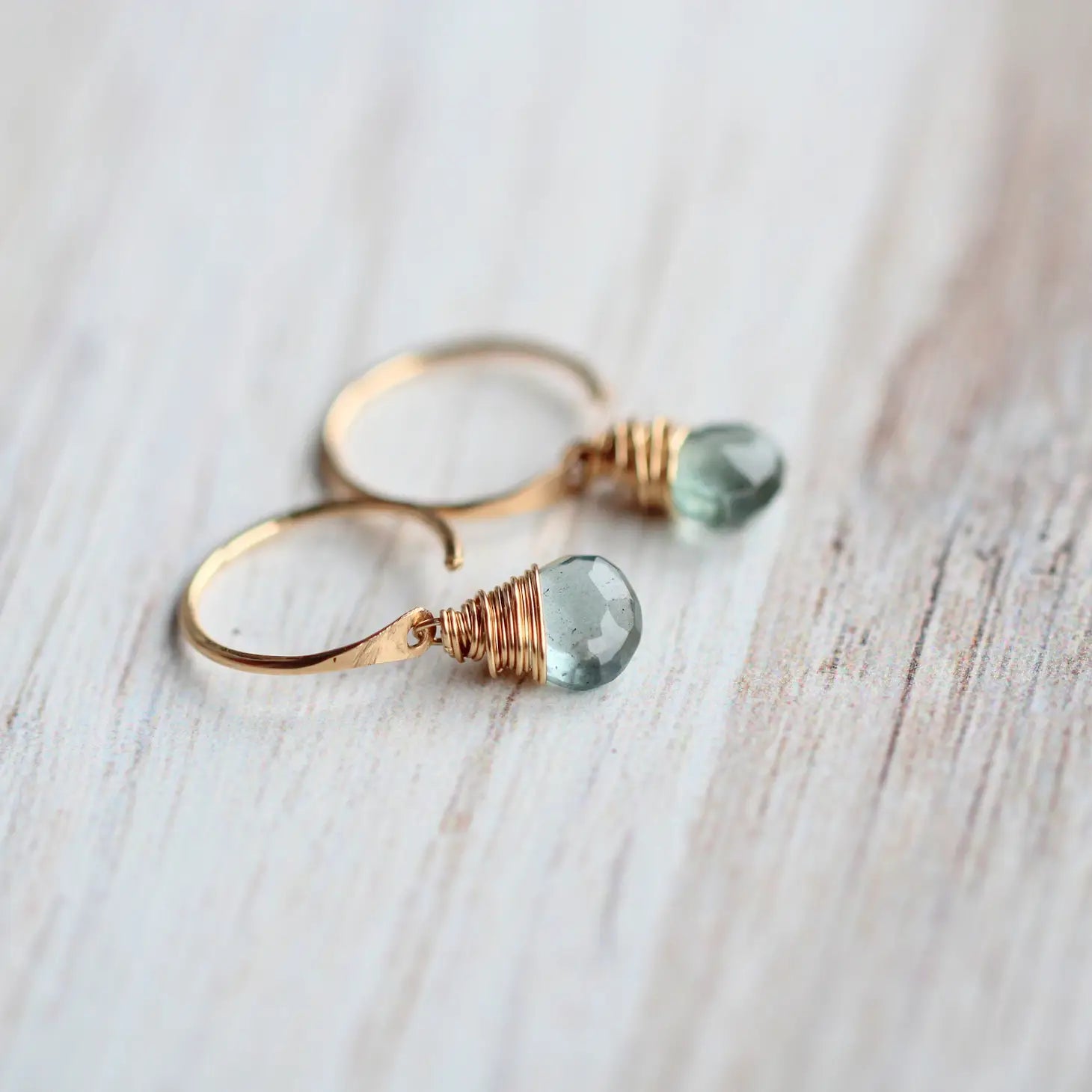 Gemstone Dangle Micro-Hoop Moonstone 14K Gold-Fill