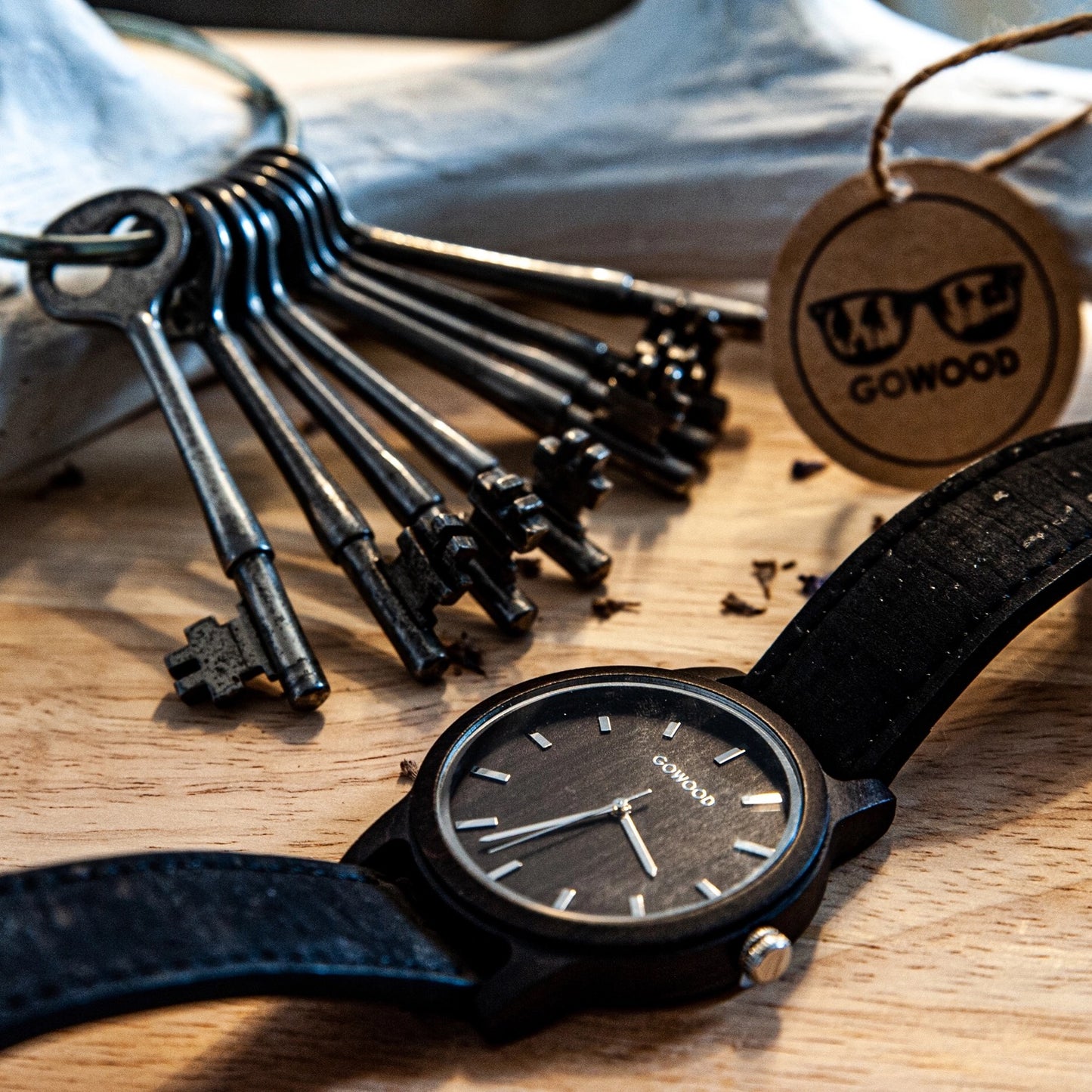 Black Sandalwood Watch With Portuguese Cork Wristband