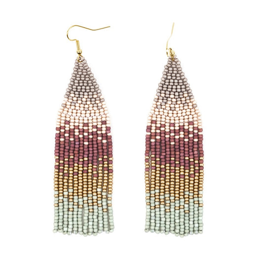 Ombre Beaded Fringe Earrings Honeydew