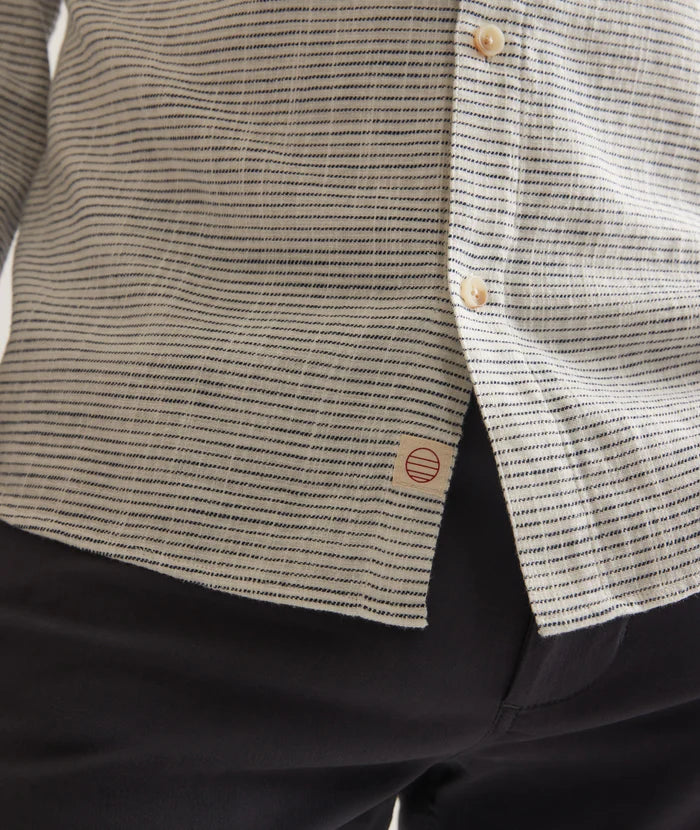 Jasper Stretch Selvage Long Sleeve Shirt - Natural Stripe Small