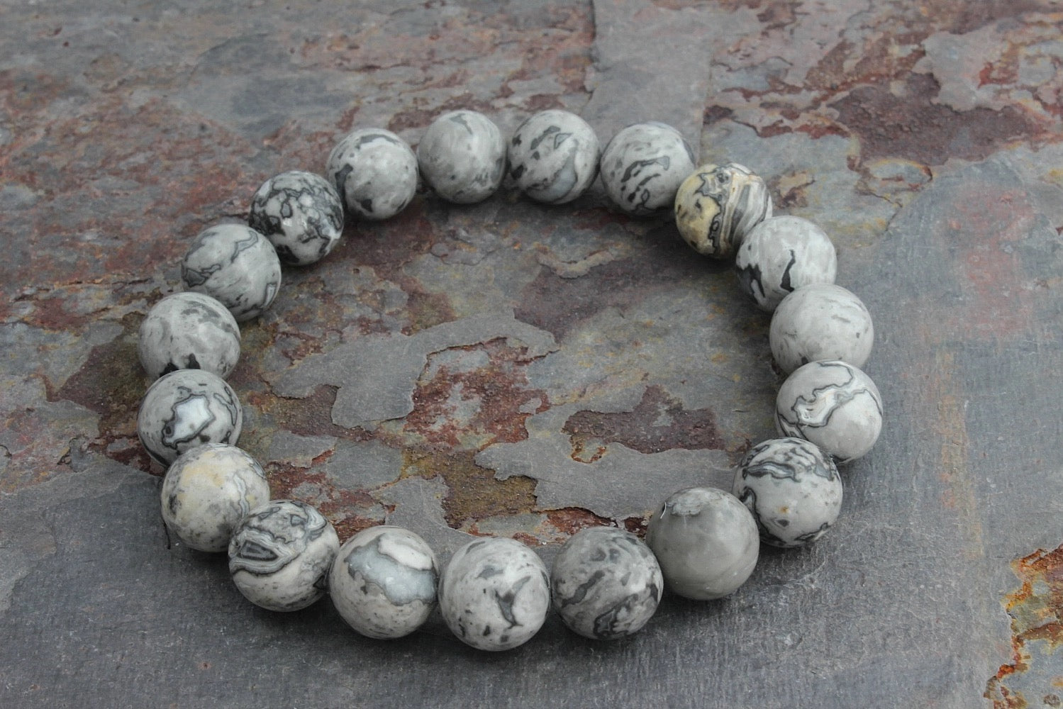 Stefan 8mm Bracelet -  Gray Jasper