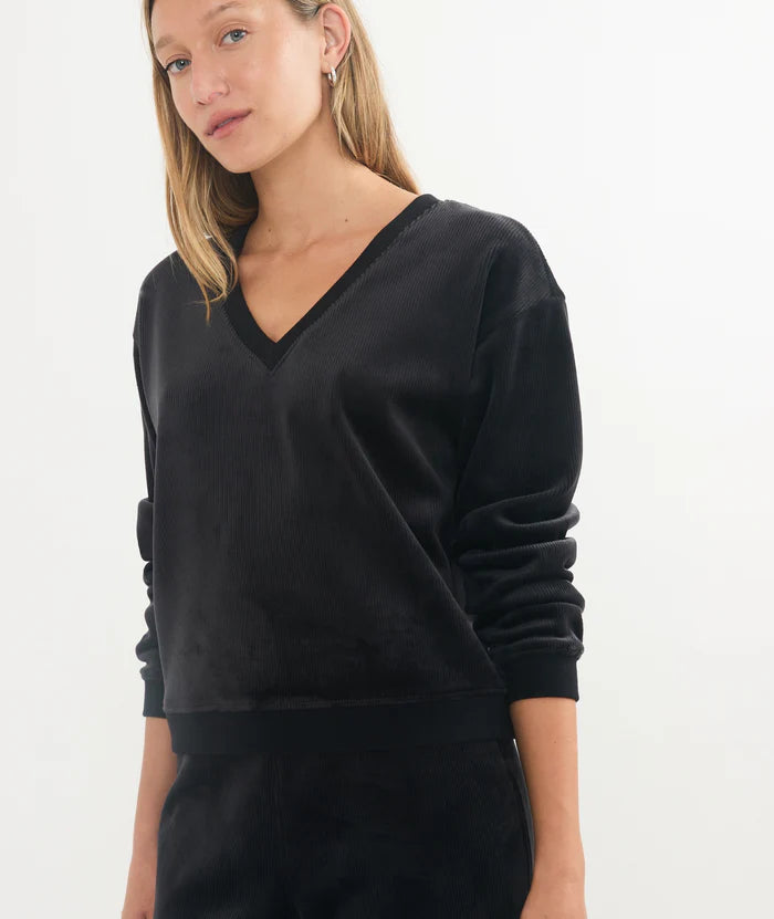 Cara Velour Cord V-Neck Sweatshirt Small