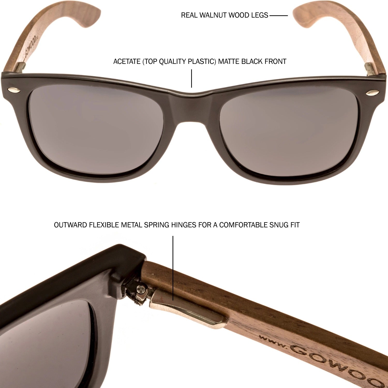 Walnut Wood Sunglasses - Black Polarized Lenses