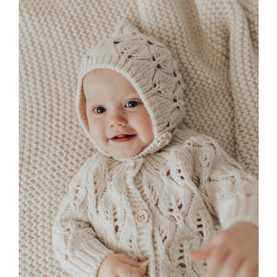 Leaf Lace Hand Knit Cardigan Sweater Natural 0-6 M