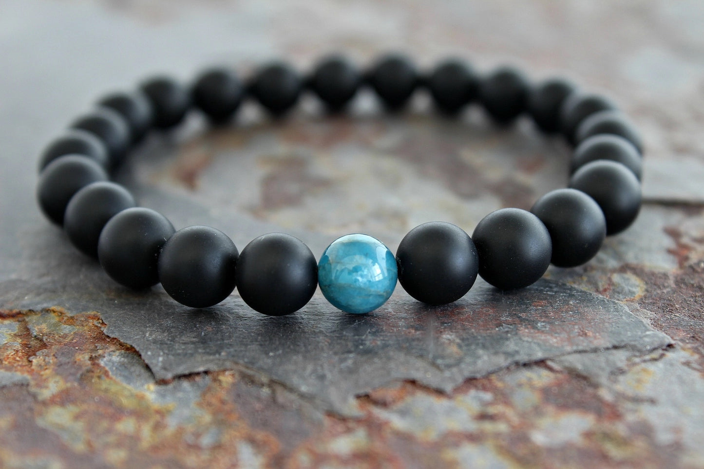 Max Blue Apatite + Matte Black Onyx Bracelet
