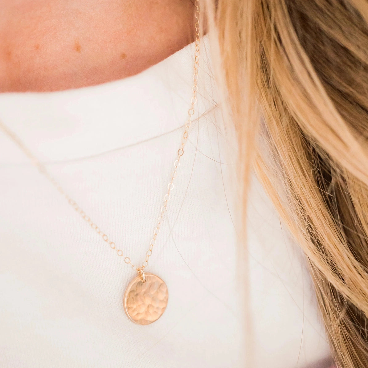 14k Gold Fill Hammered Disc Necklace Small
