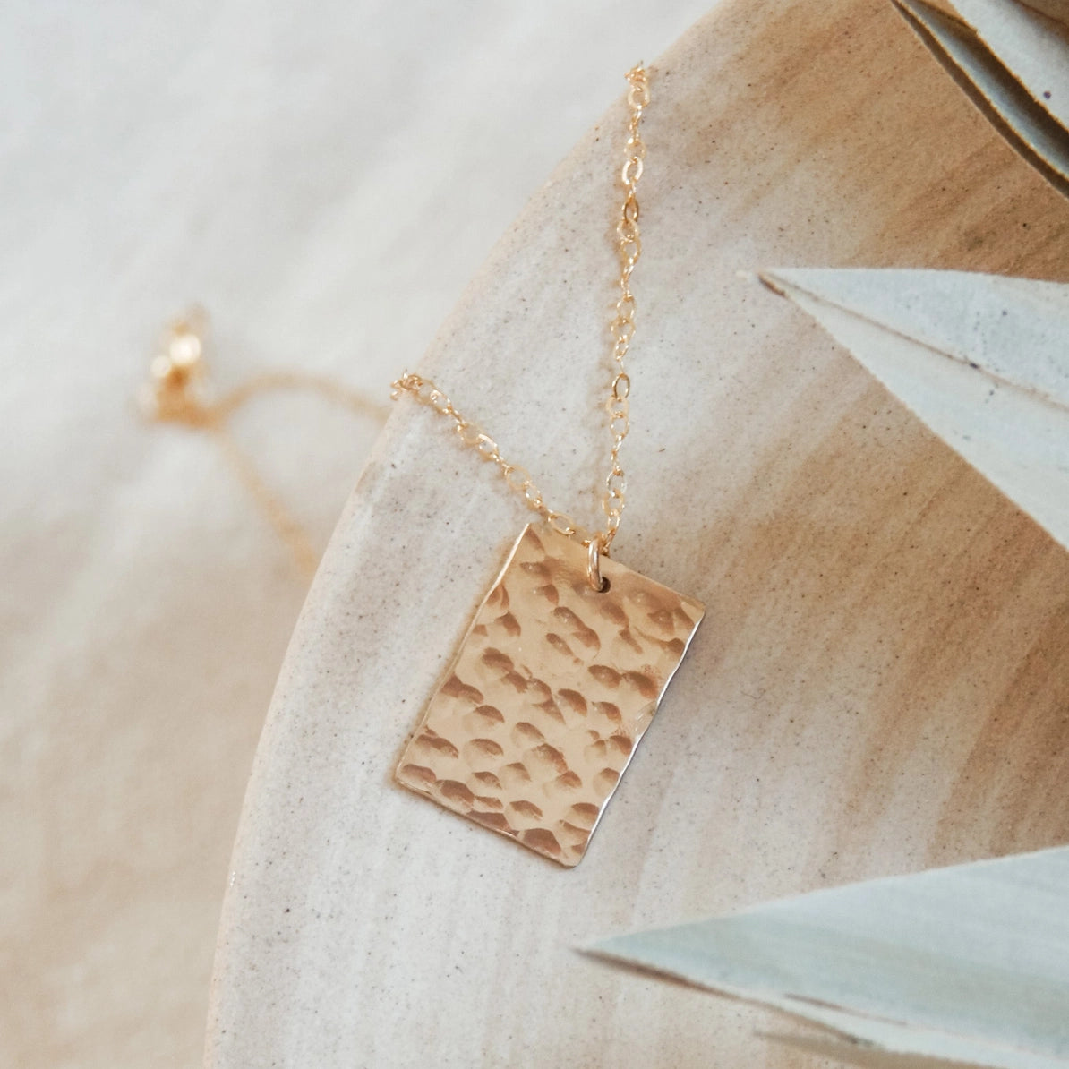 14k Gold Filled Hammered Rectangle Necklace