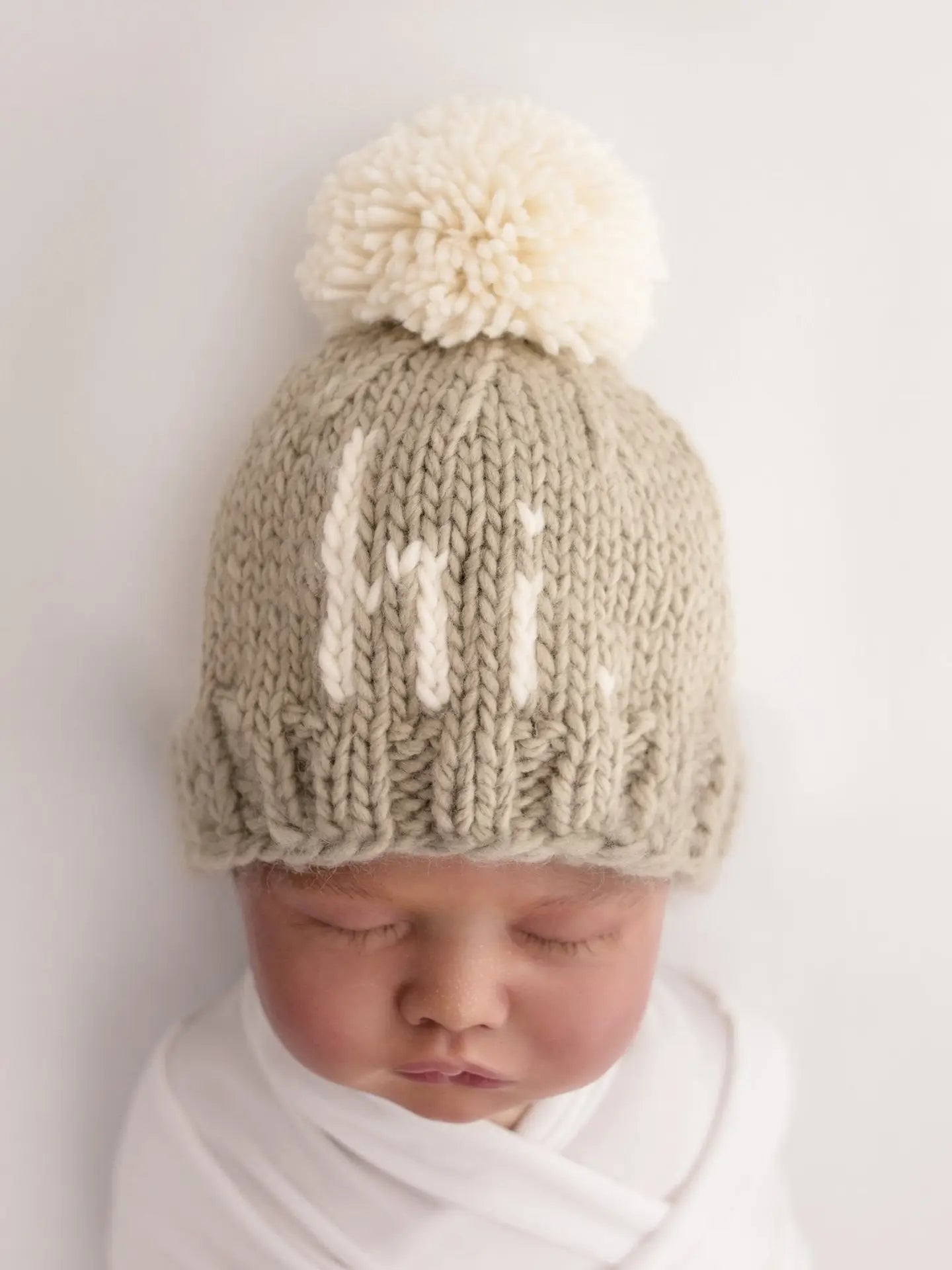 Hi. Hand Knit Beanie Hat Pebble Brown 0-6 M