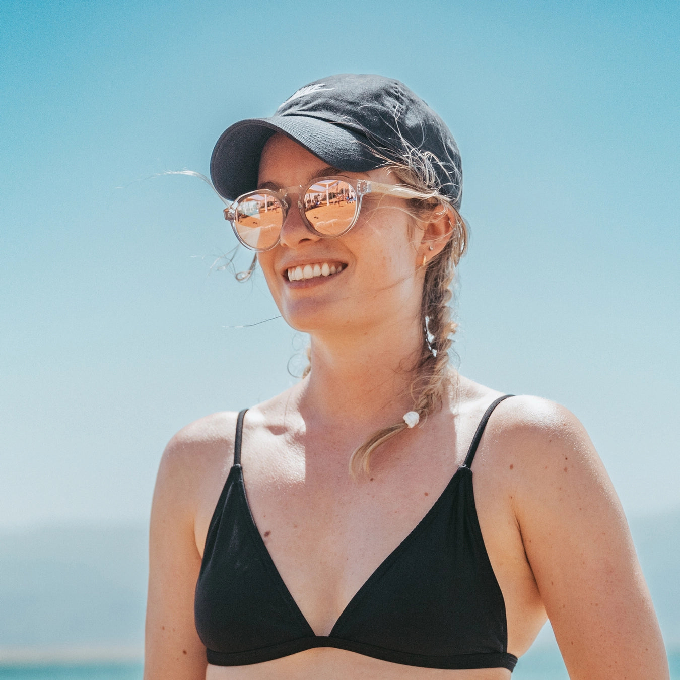 Bamboo Panto Sunglasses Clear Frame Pink Mirrorred