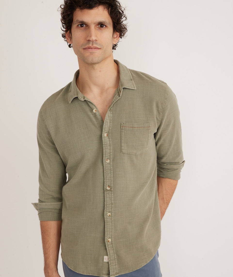 Rhett Stretch Selvage Long Sleeve Shirt - Vetiver Small