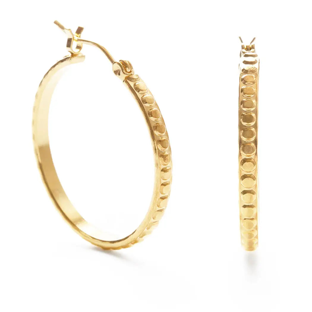 Gold Beaded Hoops - 1.25"