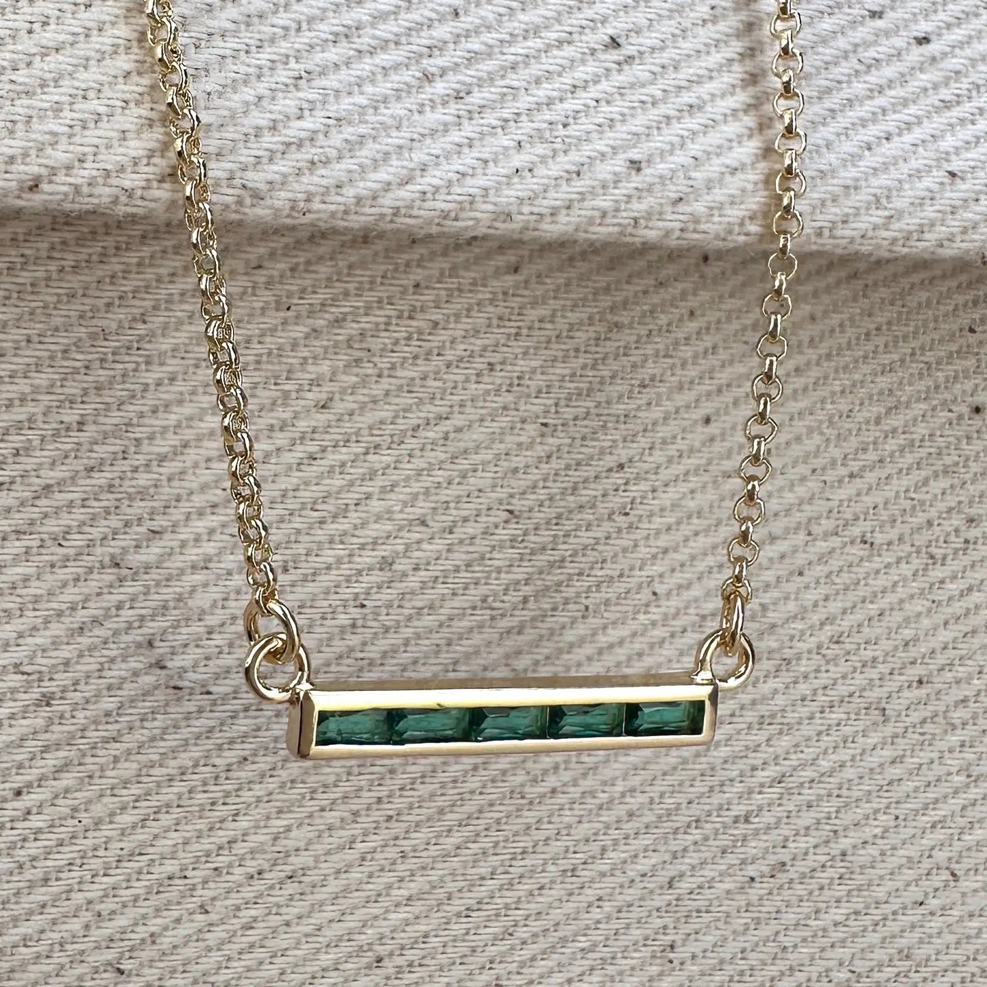 18k Gold Filled Bar Necklace - Emerald