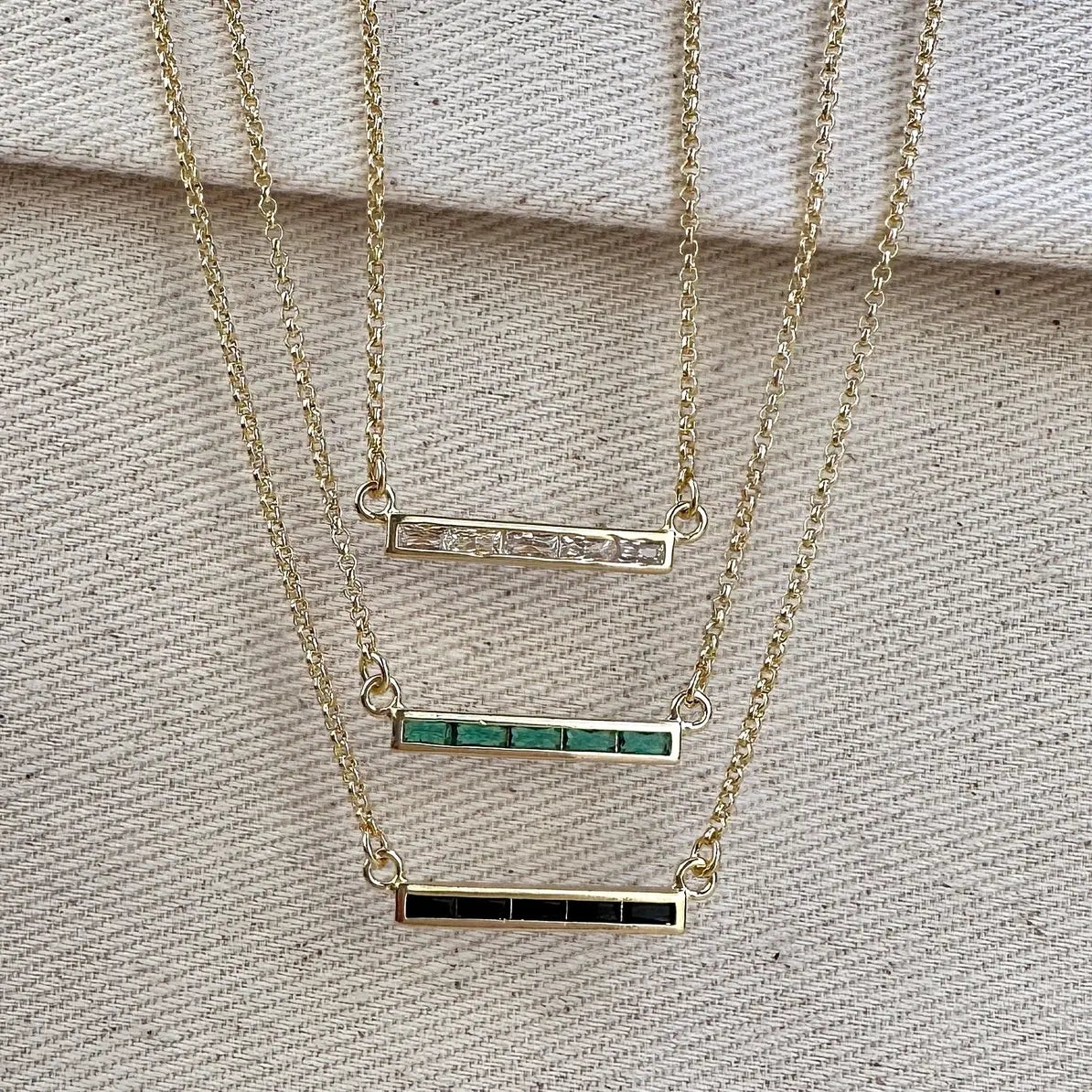 18k Gold Filled Bar Necklace - Emerald