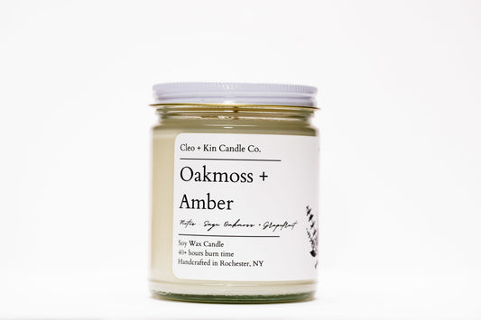 Cleo + Kin Candle Oakmoss + Amber