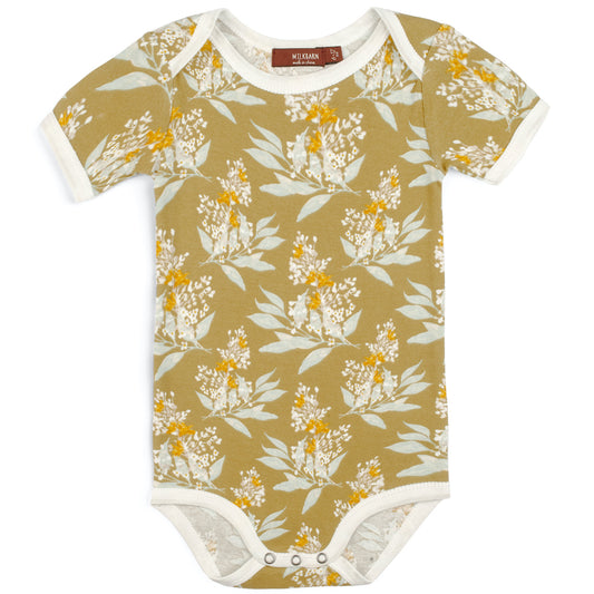 Gold Floral Short Sleeve Onesie 3-6M