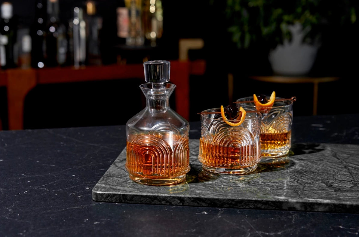 Deco Beau Stacking Decanter + Tumbler Set - Set of 3